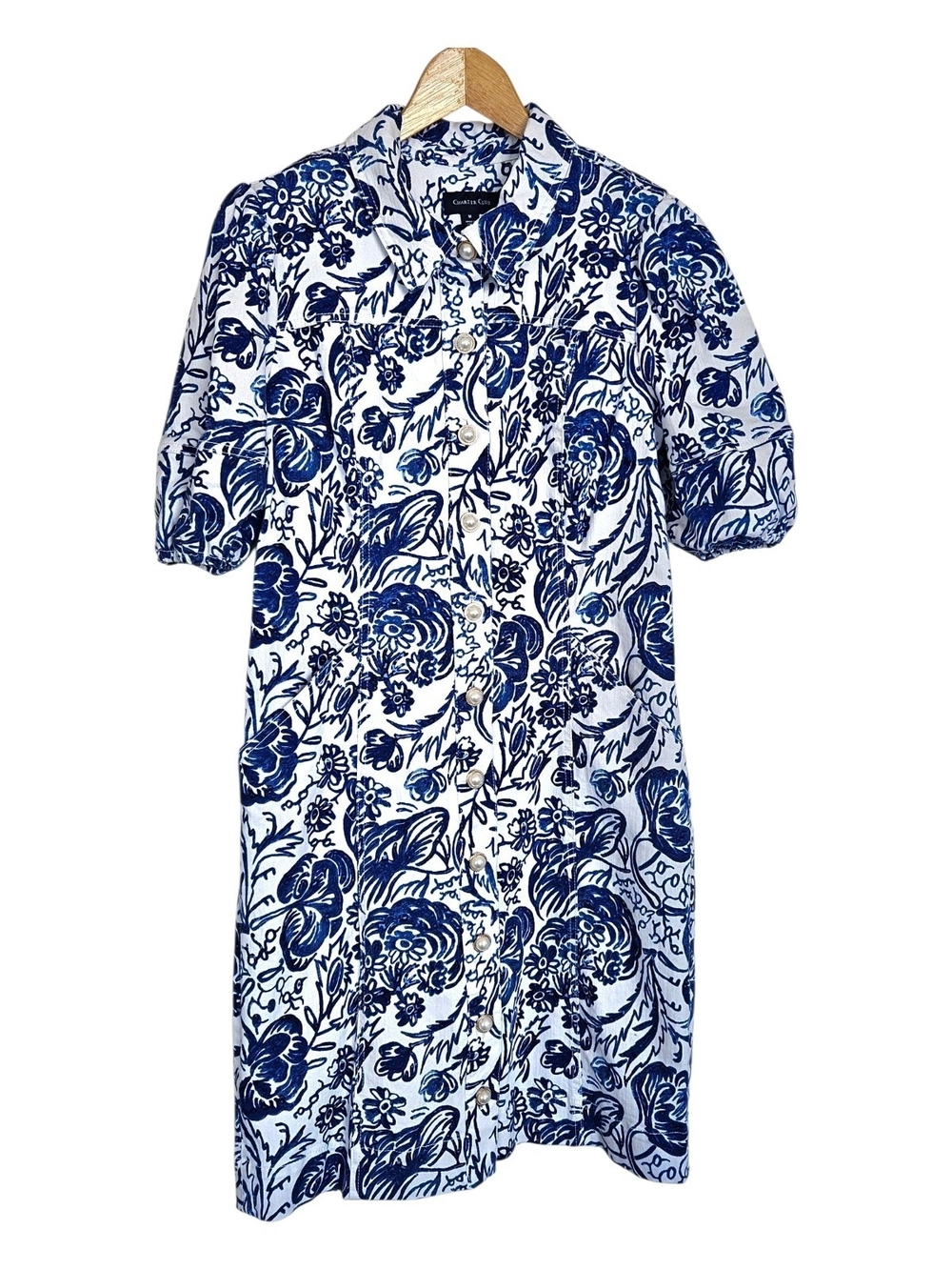 Charter Club Blue & White Floral Button-Front Dress